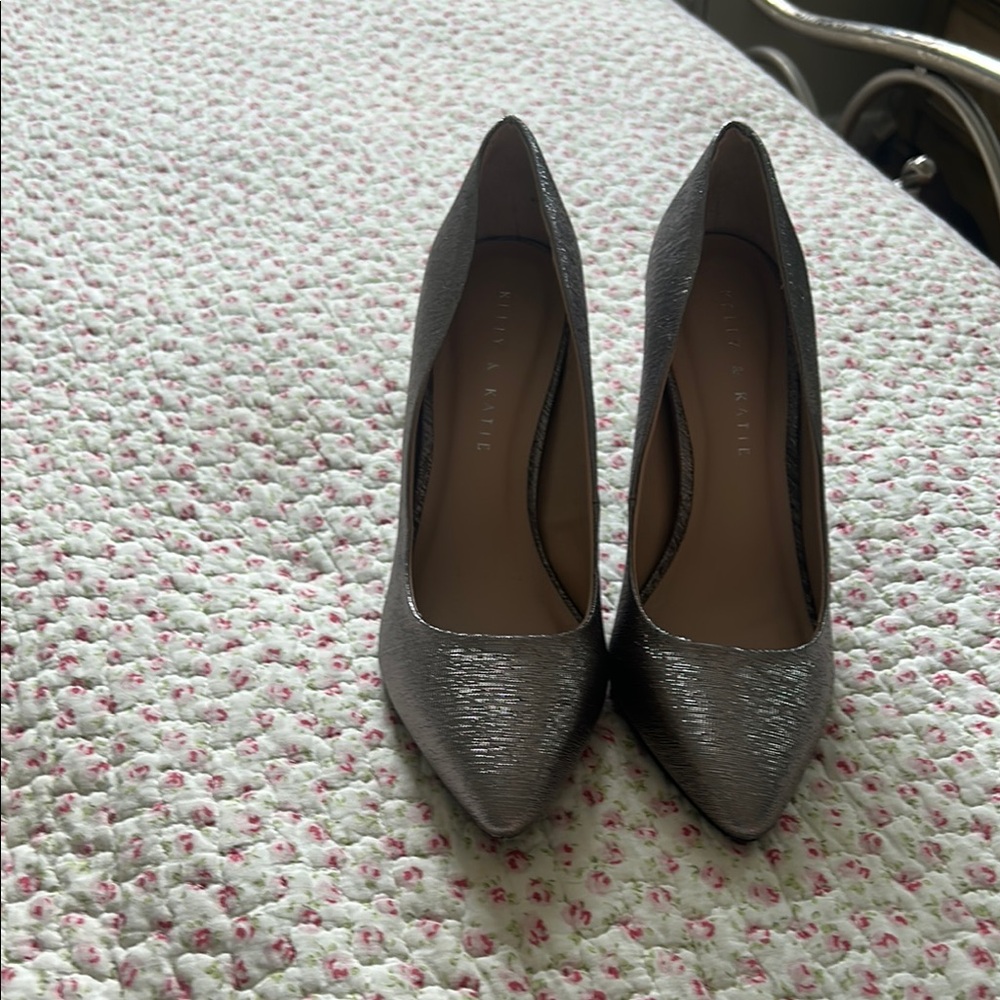 Kelly & Katie Silver Textured Heels.   
3 1/2 inch heel worn once
